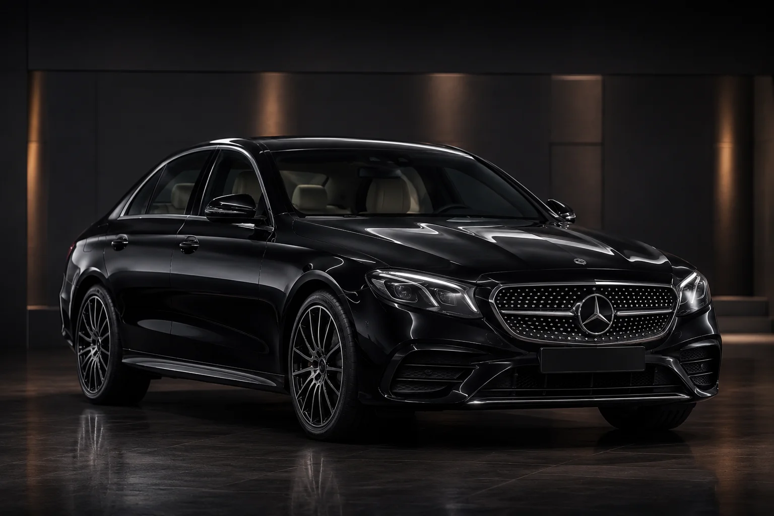 Black executive saloon in a premium studio setting