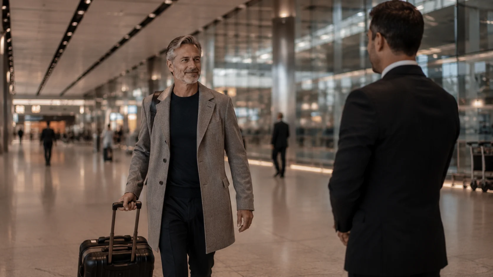 Airport arrival interior with executive passenger